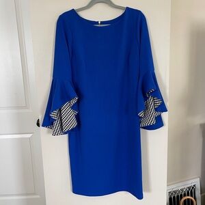 Shelby & Palmer Royal Blue Houndstooth Butterfly Sleeve Dress | Size 14